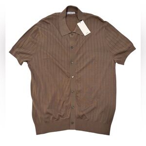 Mango Men’s Brown Knitted Short Sleeve Poli Button-Up Shirt